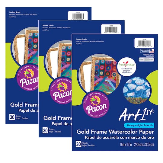 UCreate&#xAE; 9&#x22; x 12&#x22; Gold Frame Watercolor Paper, 3ct.